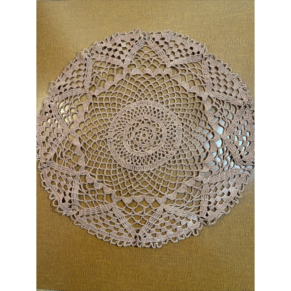 Vtg Hand Crocheted Large 16" Riund Doily Dusty Mauve Color Pretty Lace